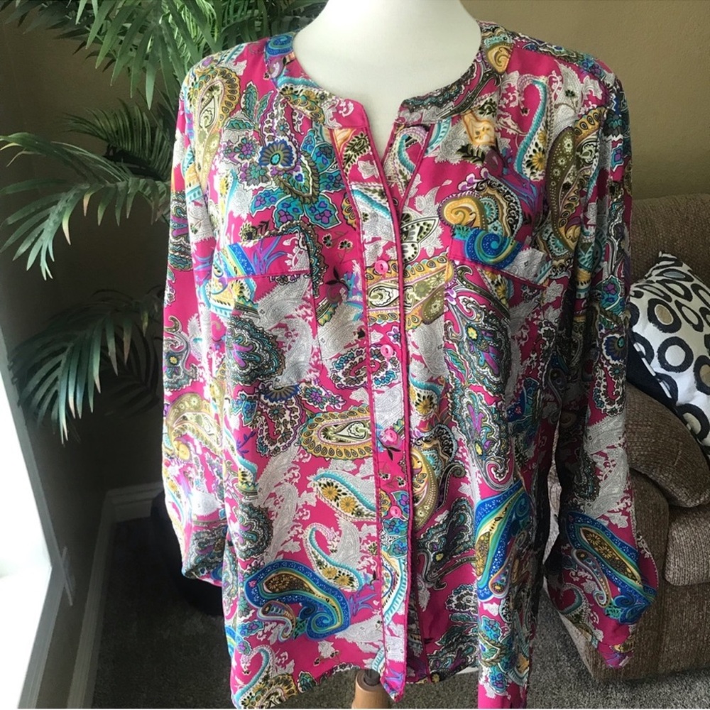 🇺🇸 Elementz Paisley Long Sleeve Print Women's Top - Multicolor, Size 2X - Picture 4 of 6